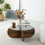 Runder Couchtisch Bubble aus massivem Kiefernholz und gehärtetem Glas 75Ø von Hanah Home – Bild 1