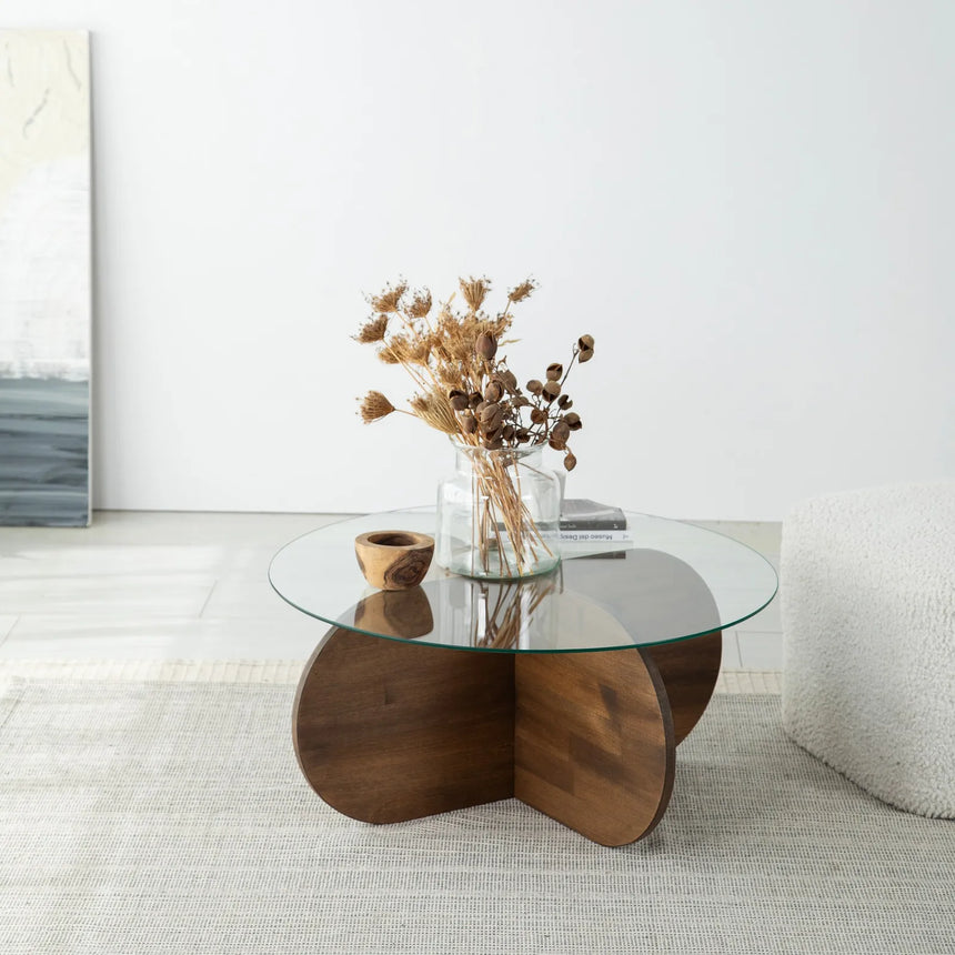 Runder Couchtisch Bubble aus massivem Kiefernholz und gehärtetem Glas 75Ø von Hanah Home – Bild 2