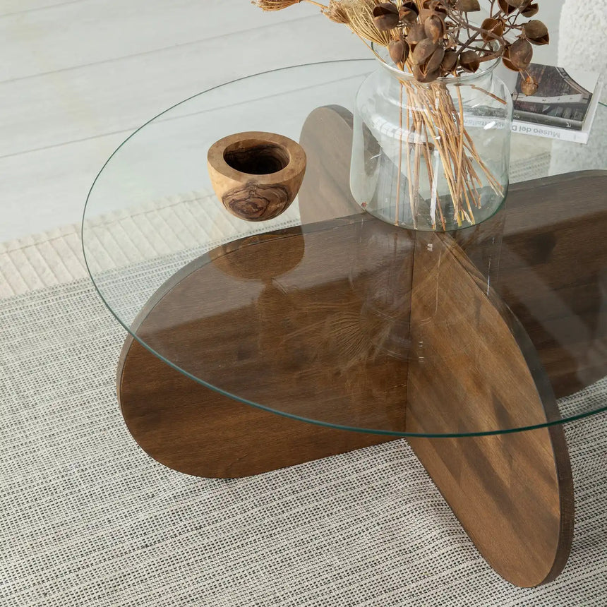 Runder Couchtisch Bubble aus massivem Kiefernholz und gehärtetem Glas 75Ø von Hanah Home – Bild 4