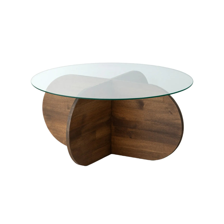 Runder Couchtisch Bubble aus massivem Kiefernholz und gehärtetem Glas 75Ø von Hanah Home – Bild 5