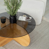 Runder Couchtisch Bubble aus massivem Kiefernholz und gehärtetem Glas in Eiche 75Ø von Hanah Home – Bild 4
