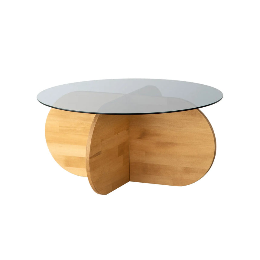 Runder Couchtisch Bubble aus massivem Kiefernholz und gehärtetem Glas in Eiche 75Ø von Hanah Home – Bild 5