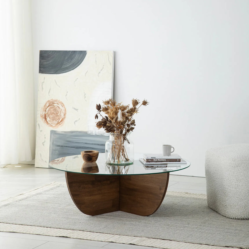 Runder Couchtisch Lily aus massivem Kiefernholz und gehärtetem Glas 90Ø von Hanah Home – Bild 1
