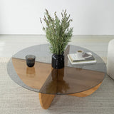 Runder Couchtisch Lily aus massivem Kiefernholz und gehärtetem Glas in Eiche 90Ø von Hanah Home – Bild 3