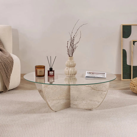 Runder Couchtisch Liya aus Glas und melaminbeschichteter Spanplatte 90Ø von Hanah Home – Bild 1