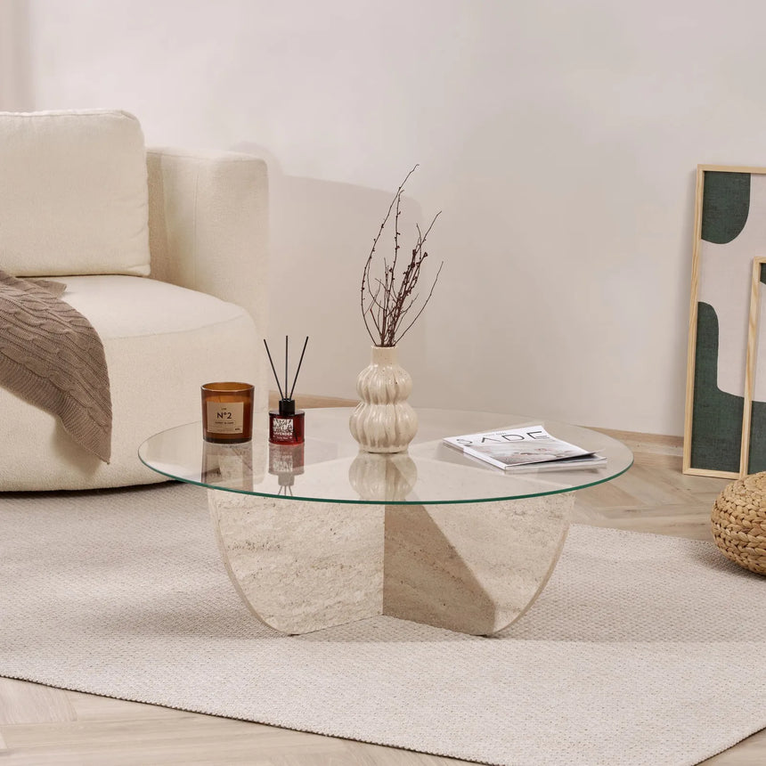 Runder Couchtisch Liya aus Glas und melaminbeschichteter Spanplatte 90Ø von Hanah Home – Bild 2