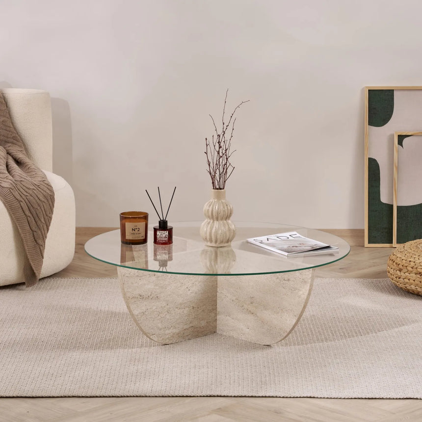 Runder Couchtisch Liya aus Glas und melaminbeschichteter Spanplatte 90Ø von Hanah Home – Bild 3