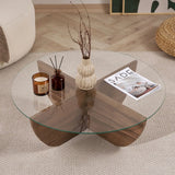 Runder Couchtisch Liya aus Glas und melaminbeschichteter Spanplatte in Walnuss 90Ø von Hanah Home – Bild 4