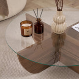 Runder Couchtisch Liya aus Glas und melaminbeschichteter Spanplatte in Walnuss 90Ø von Hanah Home – Bild 5