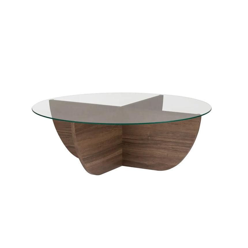Runder Couchtisch Liya aus Glas und Holz 90Ø - ZEN ZONE Furniture