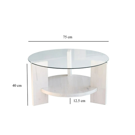 Runder Couchtisch Mahal aus massivem Kieferholz und gehärtetem Glas, 75×75×40 cm von Hanah Home – Bild 7