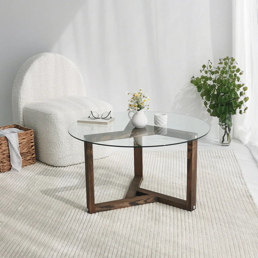 Runder Couchtisch Miro aus gehärtetem Glas und Kiefer 75Ø von Hanah Home – Bild 1