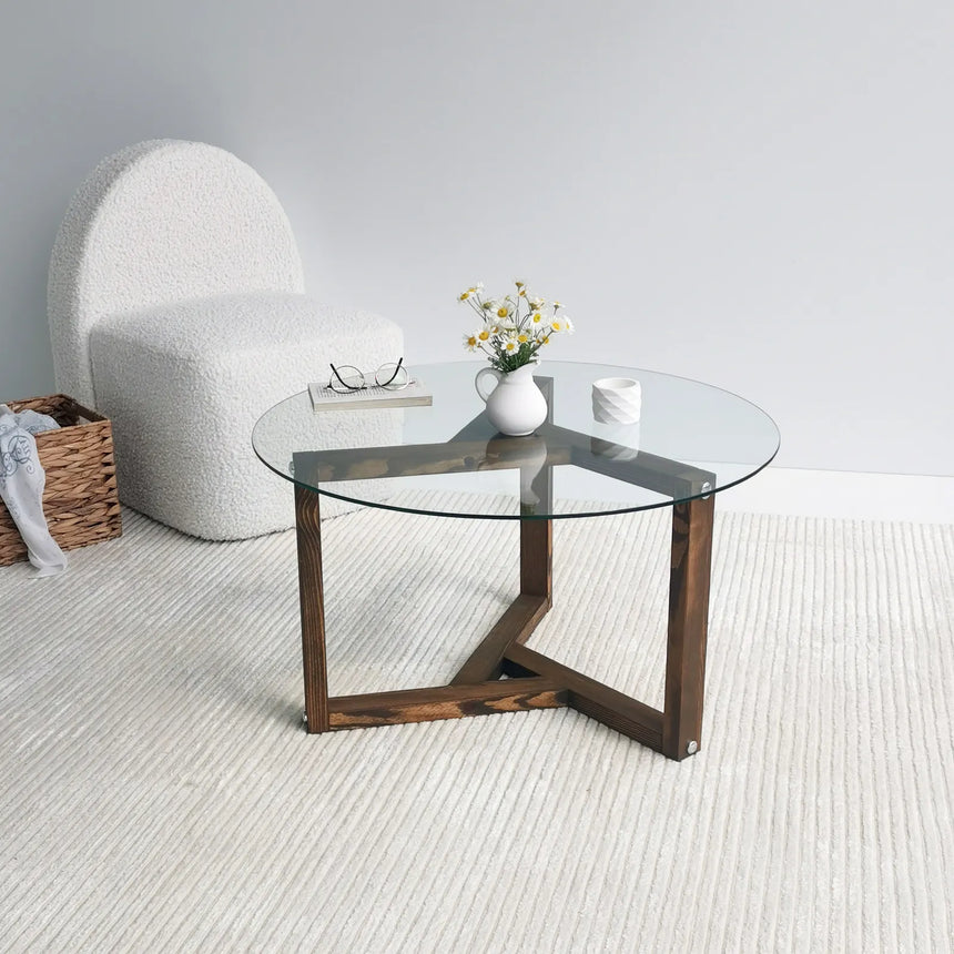 Runder Couchtisch Miro aus gehärtetem Glas und Kiefer 75Ø von Hanah Home – Bild 3