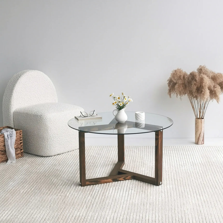 Runder Couchtisch Miro aus gehärtetem Glas und Kiefer 75Ø von Hanah Home – Bild 4