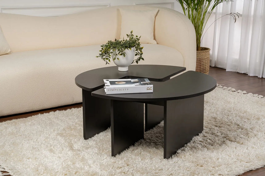 Runder Couchtisch Moira aus Holz in Holzschwarz 90Ø von Hanah Home – Bild 1
