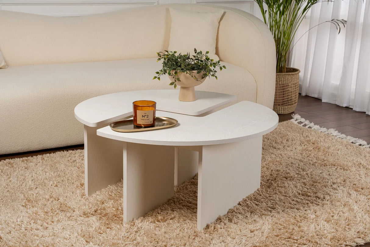 Runder Couchtisch Moira aus Holz in Holzweiß 90Ø von Hanah Home – Bild 1