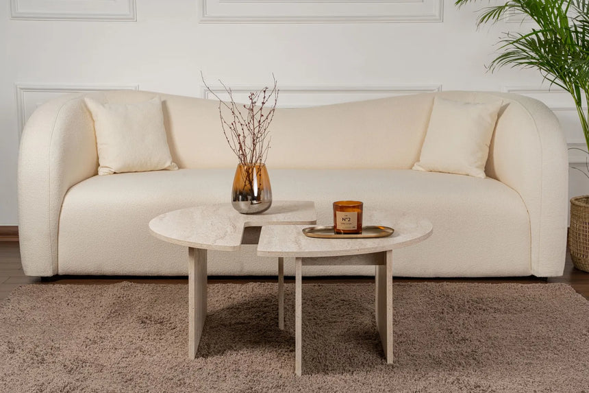 Runder Couchtisch Moira aus Holz in Travertin 90Ø von Hanah Home – Bild 2