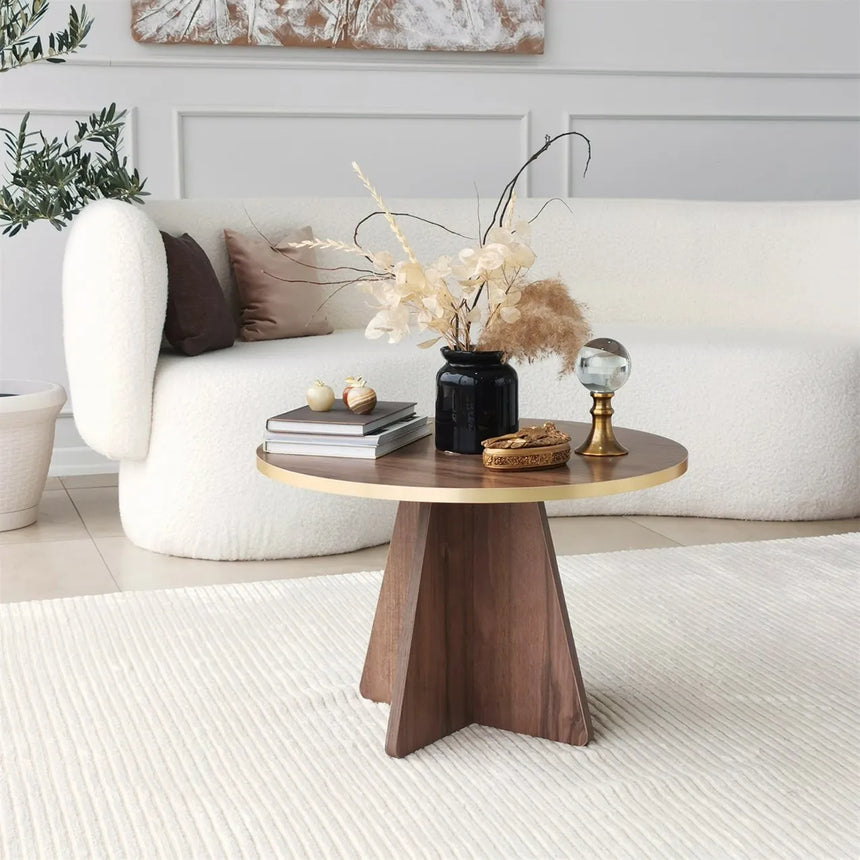 Runder Couchtisch Mushroom aus melaminbeschichteten Holz in Gold und Walnuss, 60×60×40 cm von Hanah Home – Bild 2