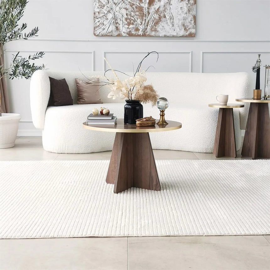 Runder Couchtisch Mushroom aus melaminbeschichteten Holz in Gold und Walnuss, 60×60×40 cm von Hanah Home – Bild 3