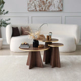 Runder Couchtisch Mushroom aus melaminbeschichteten Holz in Gold und Walnuss, 60×60×40 cm von Hanah Home – Bild 5