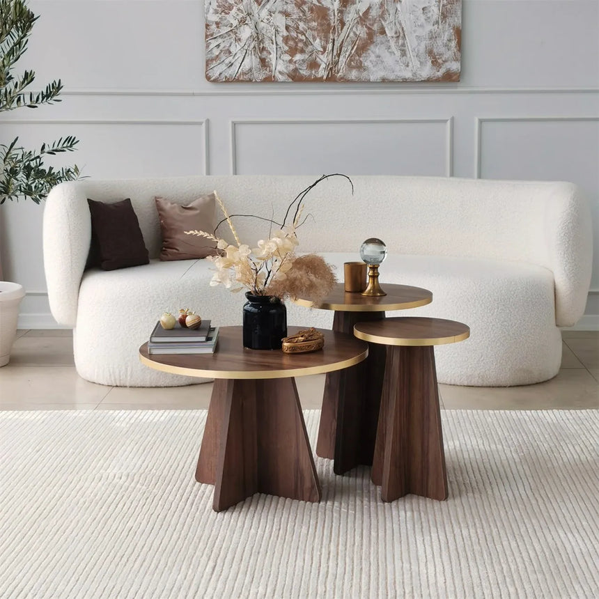 Runder Couchtisch Mushroom aus melaminbeschichteten Holz in Gold und Walnuss, 60×60×40 cm von Hanah Home – Bild 5