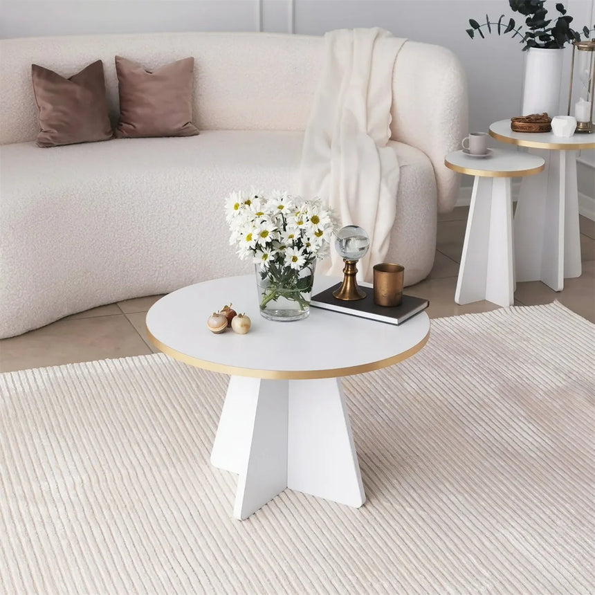 Runder Couchtisch Mushroom aus melaminbeschichteten Holz in Gold und Weiß, 60×60×40cm von Hanah Home – Bild 2