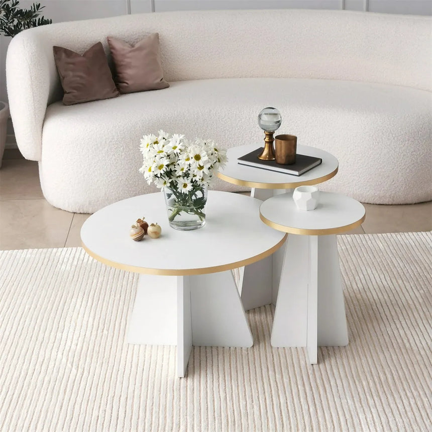 Runder Couchtisch Mushroom aus melaminbeschichteten Holz in Gold und Weiß, 60×60×40cm von Hanah Home – Bild 4