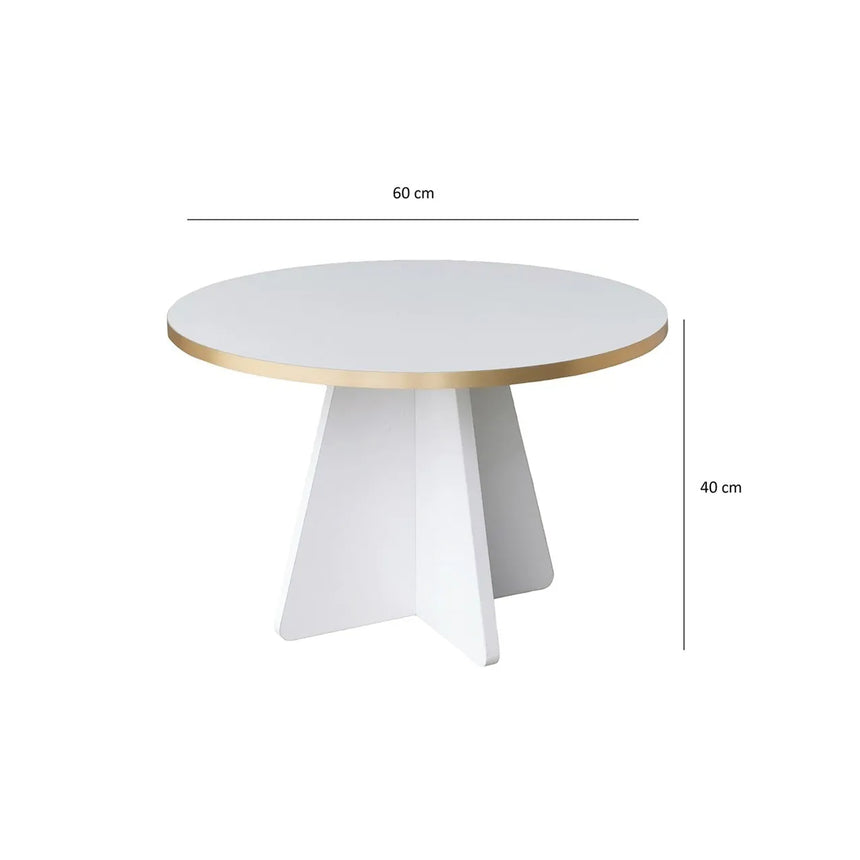 Runder Couchtisch Mushroom aus melaminbeschichteten Holz in Gold und Weiß, 60×60×40cm von Hanah Home – Bild 6