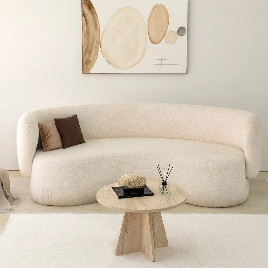 Runder Couchtisch Mushroom aus melaminbeschichteten Holz in Travertin, 60×60×40 cm von Hanah Home – Bild 2