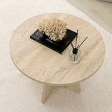 Runder Couchtisch Mushroom aus melaminbeschichteten Holz in Travertin, 60×60×40 cm von Hanah Home – Bild 3