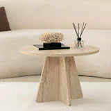 Runder Couchtisch Mushroom aus melaminbeschichteten Holz in Travertin, 60×60×40 cm von Hanah Home – Bild 5