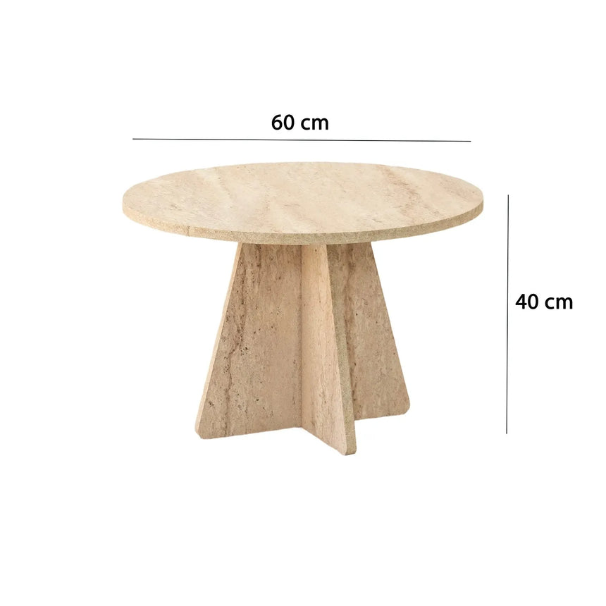Runder Couchtisch Mushroom aus melaminbeschichteten Holz in Travertin, 60×60×40 cm von Hanah Home – Bild 7