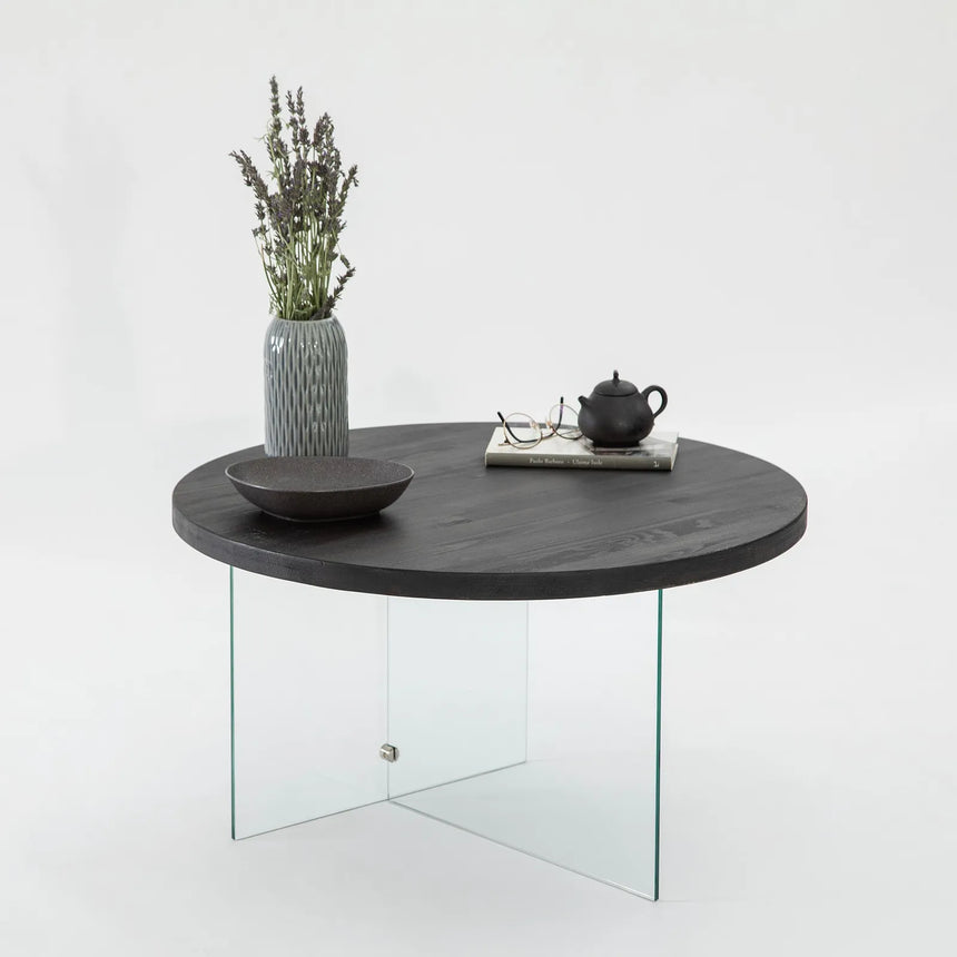 Runder Couchtisch Serenity aus Holz und gehärtetem Glas 70Ø von Hanah Home – Bild 2