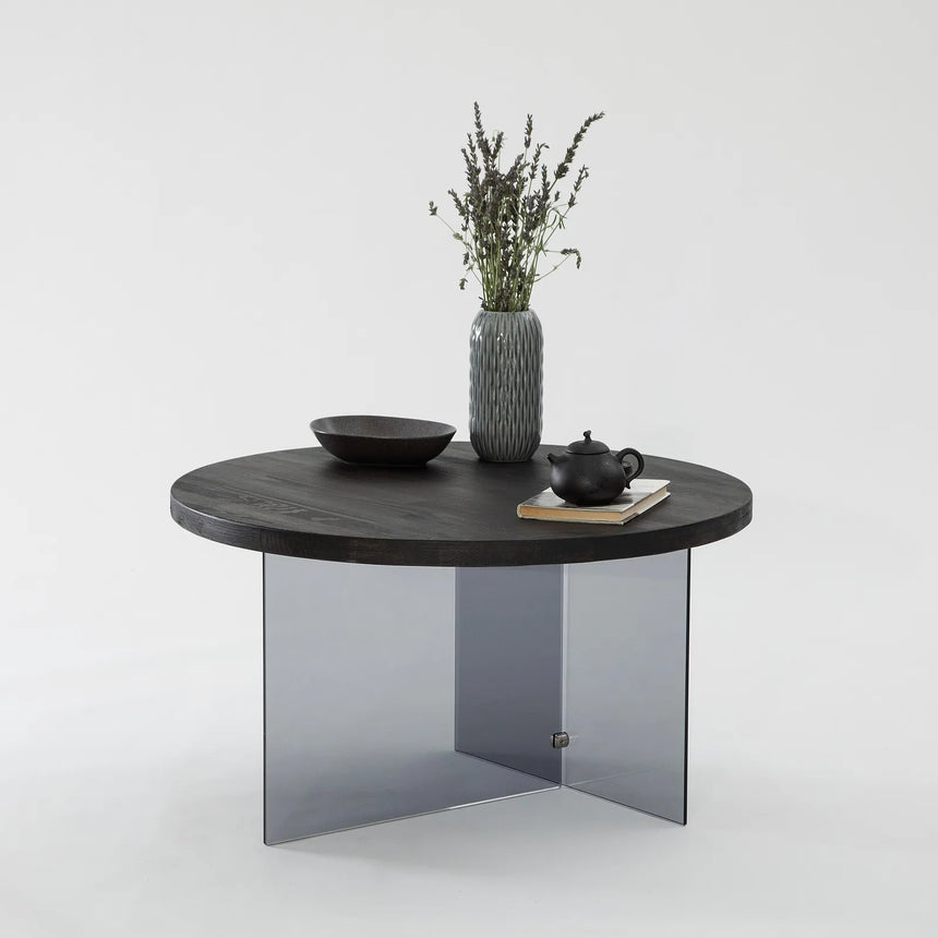 Runder Couchtisch Serenity aus Holz und gehärtetem Glas in Anthrazit und Dunkelgrau 70Ø von Hanah Home – Bild 2