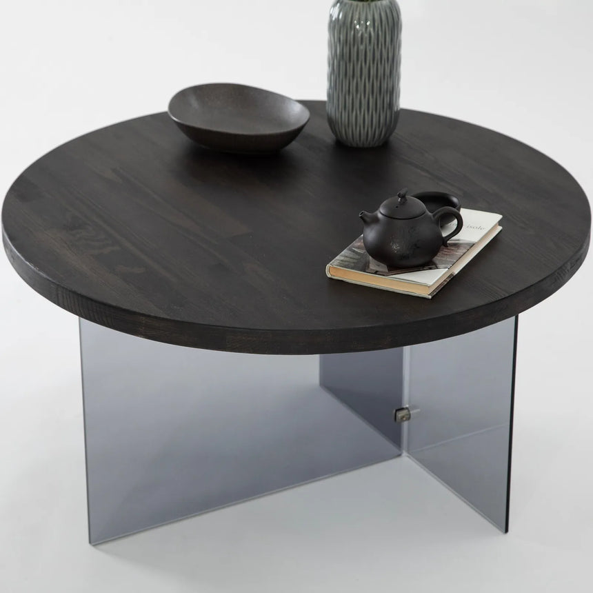 Runder Couchtisch Serenity aus Holz und gehärtetem Glas in Anthrazit und Dunkelgrau 70Ø von Hanah Home – Bild 3