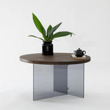 Runder Couchtisch Serenity aus Holz und gehärtetem Glas in Walnuss und Dunkelgrau 70Ø von Hanah Home – Bild 1
