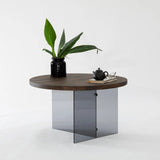 Runder Couchtisch Serenity aus Holz und gehärtetem Glas in Walnuss und Dunkelgrau 70Ø von Hanah Home – Bild 2