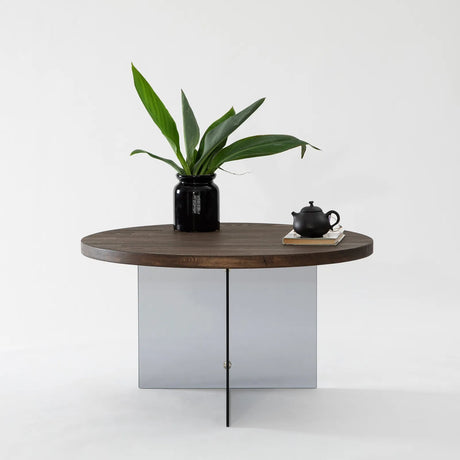 Runder Couchtisch Serenity aus Holz und gehärtetem Glas in Walnuss und Dunkelgrau 70Ø von Hanah Home – Bild 3