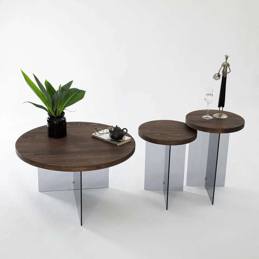Runder Couchtisch Serenity aus Holz und gehärtetem Glas in Walnuss und Dunkelgrau 70Ø von Hanah Home – Bild 7