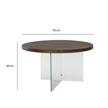 Runder Couchtisch Serenity aus Holz und gehärtetem Glas in Walnuss und Transparent 70Ø von Hanah Home – Bild 5