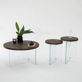 Runder Couchtisch Serenity aus Holz und gehärtetem Glas in Walnuss und Transparent 70Ø von Hanah Home – Bild 6
