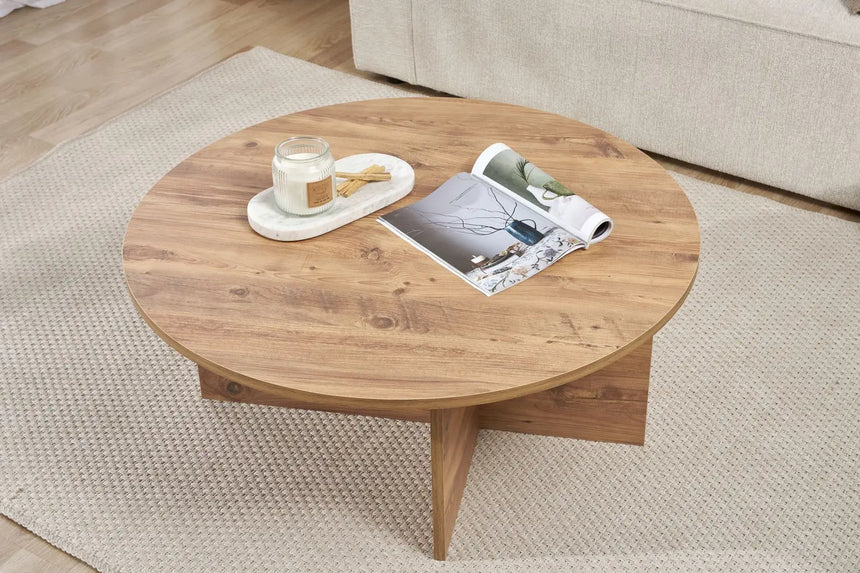 Runder Couchtisch Soleil aus melaminbeschichteter Spanplatte 90Ø von Hanah Home – Bild 3