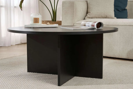 Runder Couchtisch Soleil aus melaminbeschichteter Spanplatte in Holzschwarz 90Ø von Hanah Home – Bild 4