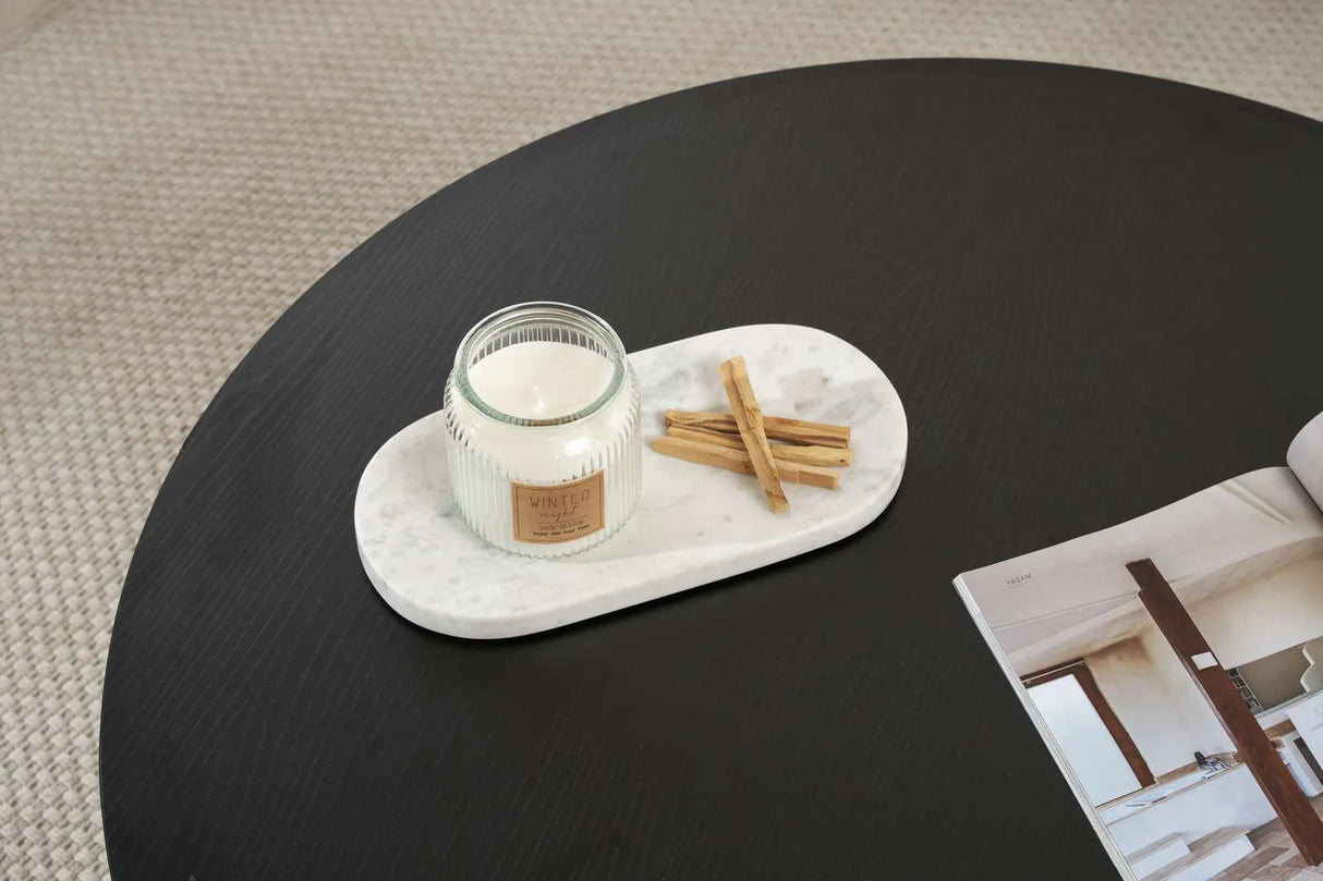 Runder Couchtisch Soleil aus melaminbeschichteter Spanplatte in Holzschwarz 90Ø von Hanah Home – Bild 5