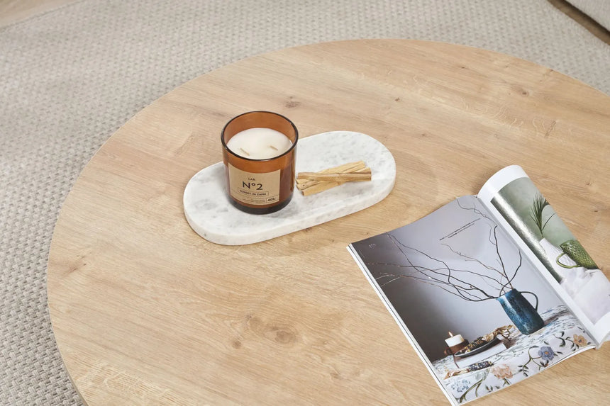 Runder Couchtisch Soleil aus melaminbeschichteter Spanplatte in Saphir-Eiche 90Ø von Hanah Home – Bild 5