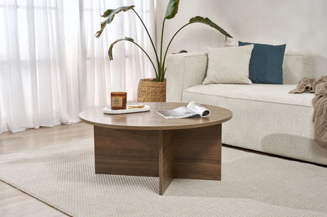 Runder Couchtisch Soleil aus melaminbeschichteter Spanplatte in Walnuss 90Ø von Hanah Home – Bild 2
