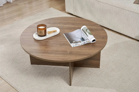 Runder Couchtisch Soleil aus melaminbeschichteter Spanplatte in Walnuss 90Ø von Hanah Home – Bild 3