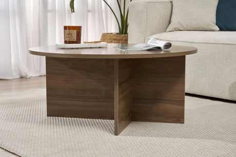 Runder Couchtisch Soleil aus melaminbeschichteter Spanplatte in Walnuss 90Ø von Hanah Home – Bild 4