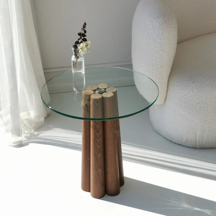 Runder Couchtisch Thales aus Buche und gehärtetem Glas 50Ø von Hanah Home – Bild 3