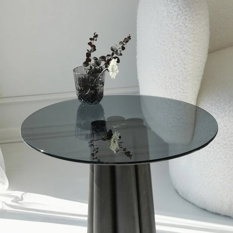 Runder Couchtisch Thales aus Buche und gehärtetem Glas in Schwarz und Dunkelgrau 50Ø von Hanah Home – Bild 4